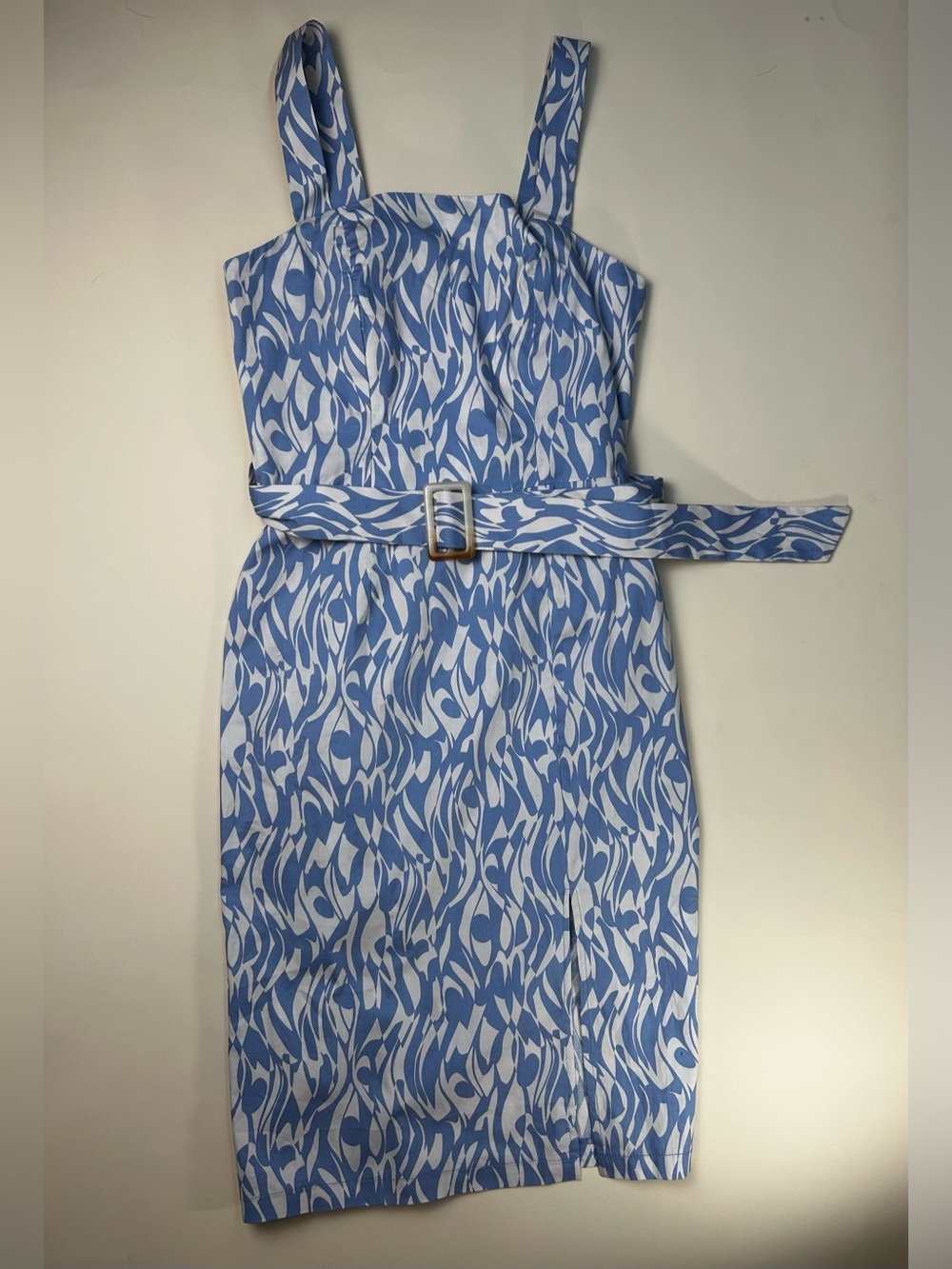Monteau Light Blue Printed Square-Neck Midi Dress with Belt size S - Picture 2 of 8